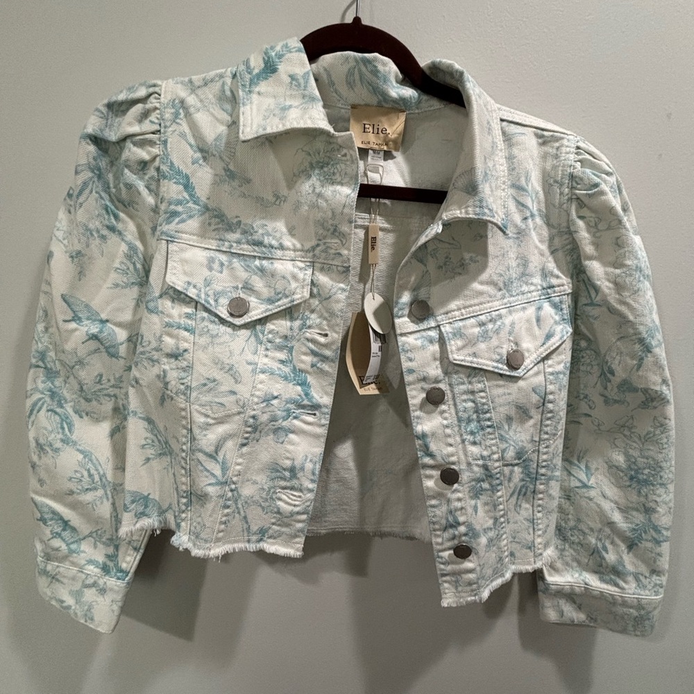 Elle Light Blue and White Floral Denim Jacket